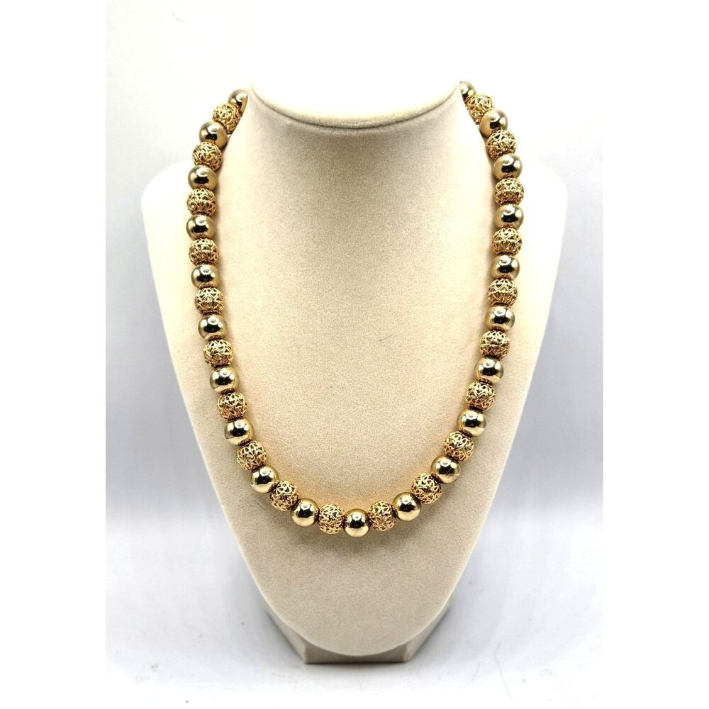 Vintage Filigree & Solid Gold Tone Beads On Chain